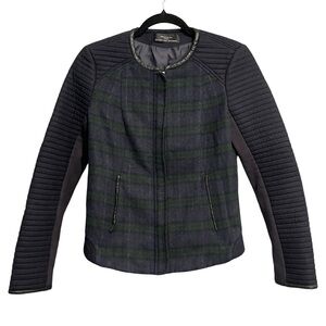 Zara Trafaluc Tartan Moto Zip Front Jacket